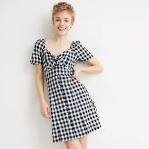 Madewell Gingham Tie-Front Swing Dress White/Navy